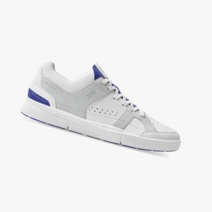 White / Indigo Men's On Running THE ROGER Clubhouse Sneakers | 754619-BCM