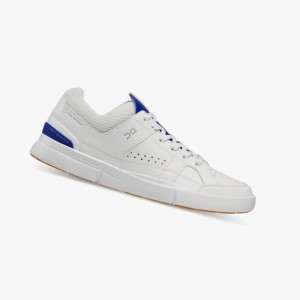 White / Indigo Men's On Running THE ROGER Clubhouse Sneakers | 059413-XEG