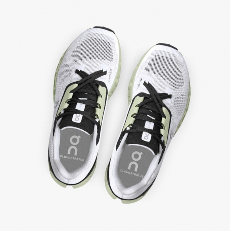 White / Black Women's On Running Cloudstratus Road Running Shoes | 076942-GOV