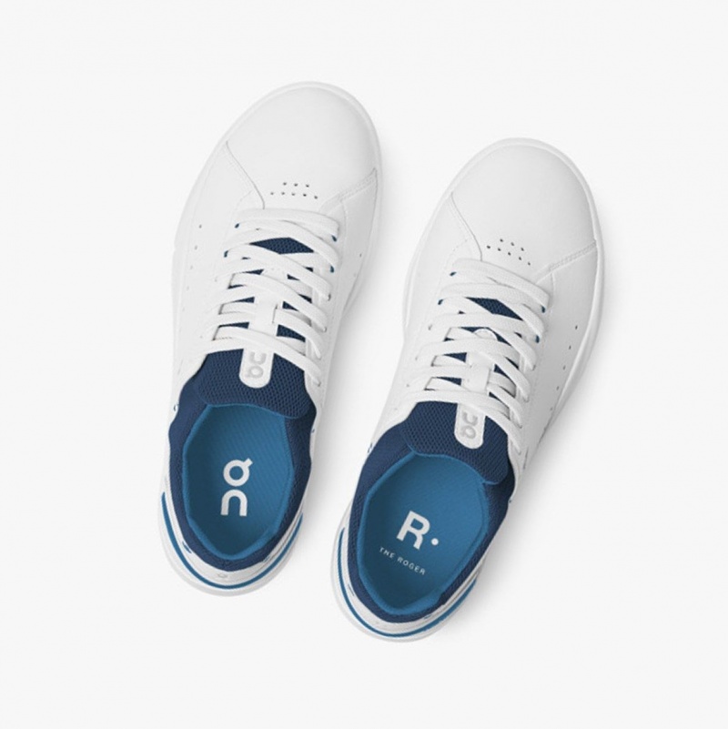 White / Deep Blue Men's On Running THE ROGER Advantage Sneakers | 358261-WYQ