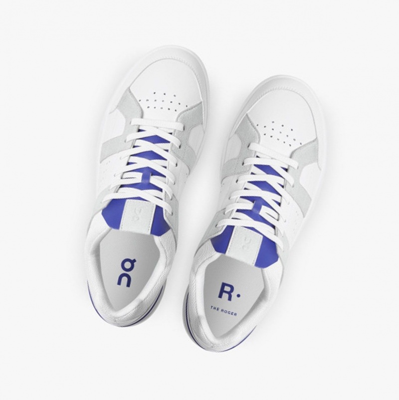 White / Indigo Men's On Running THE ROGER Clubhouse Sneakers | 754619-BCM