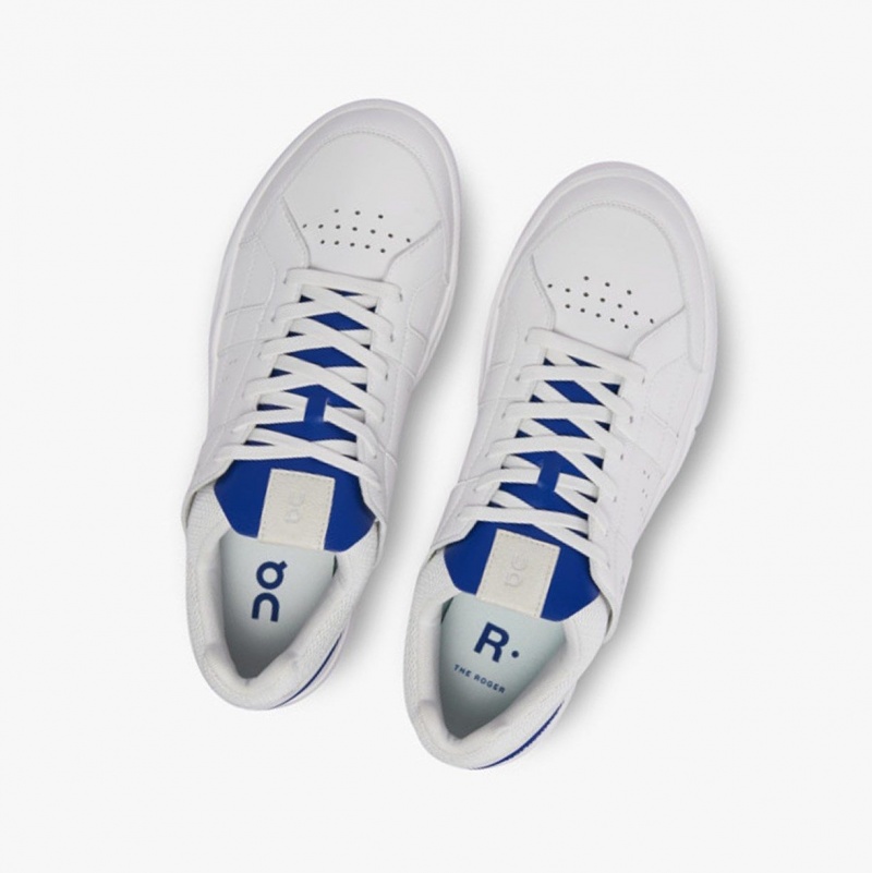 White / Indigo Men's On Running THE ROGER Clubhouse Sneakers | 059413-XEG