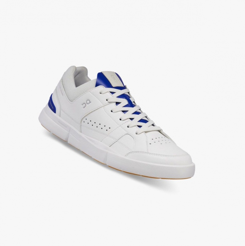 White / Indigo Men's On Running THE ROGER Clubhouse Sneakers | 059413-XEG