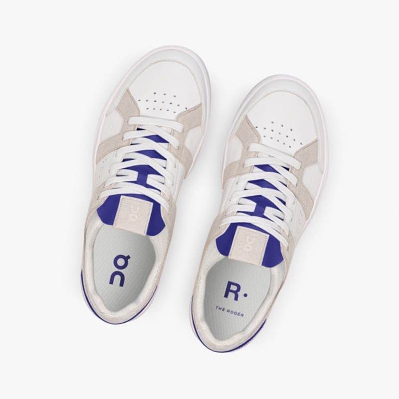 White / Indigo Women's On Running THE ROGER Clubhouse Sneakers | 946872-RPO