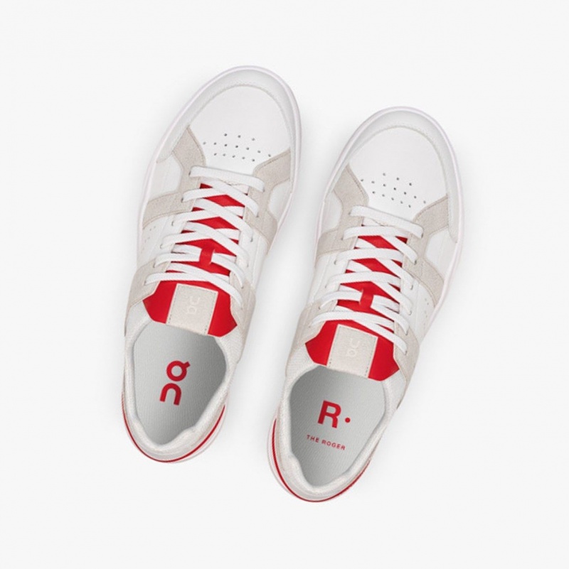 White / Red Men's On Running THE ROGER Clubhouse Sneakers | 315279-KEI